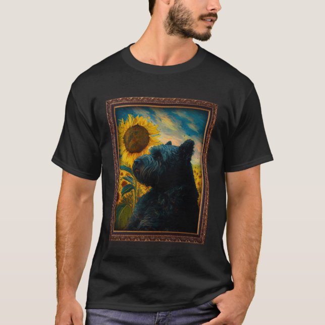 Camiseta Bouvier Des Flandres Pintando Flor de Girassol Mãe (Frente)