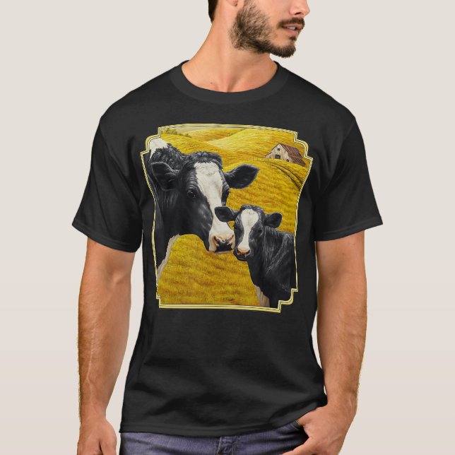 Camiseta Bovinos de raça Holstein e vitelo de raça branca (Frente)