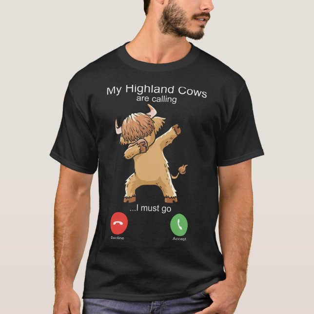 Camiseta Bovinos de vaca escoceses estão chamando (Frente)