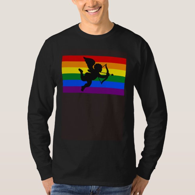 Camiseta Bow And Arrow Cupid Valentines Day Gay Pride Flag (Frente)