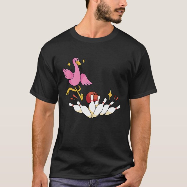 Camiseta Bowler Strike Bowling Team Bowling Pins Flamingo B (Frente)