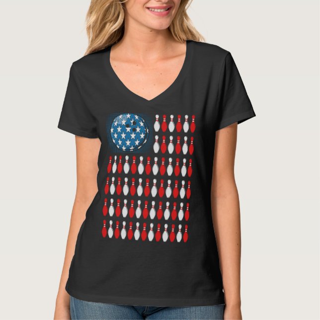 Camiseta Bowling America Flag  Bowling Players &  Costume (Frente)