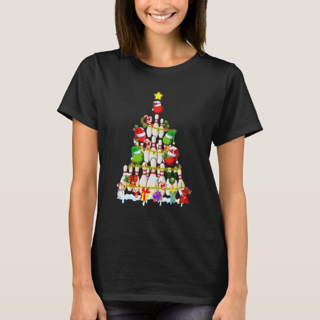 Camiseta Bowling Christmas Tree  Bowling Player Xmas Light  (Frente)