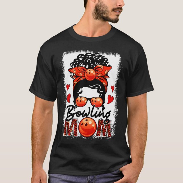 Camiseta Bowling Mom Leopard Messy Bun Game Day Mother s Da (Frente)