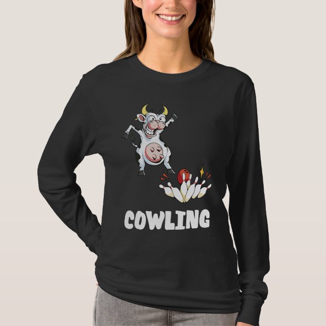 Camiseta Bowling Pin Cow Funny Bowling Bowler Strike Bowlin (Frente)