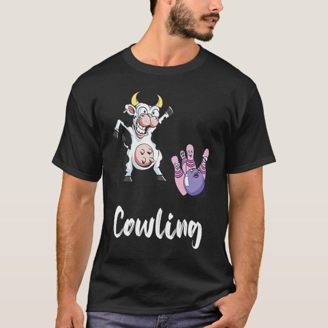 Camiseta Bowling Pin Funny Bowling Bowler Cow Strike Bowlin (Frente)