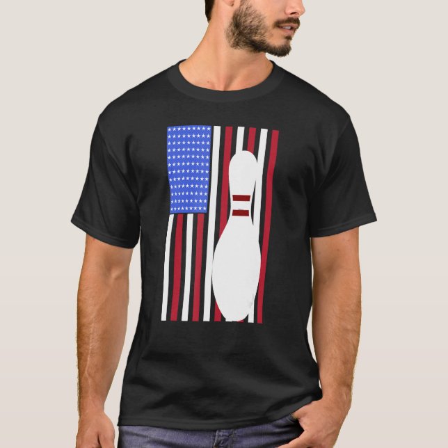 Camiseta Bowling Pin US Flag American Bowling Player Bowler (Frente)