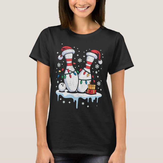 Camiseta Bowling Santa Hat Funny Christmas Long Sleeve  (Frente)