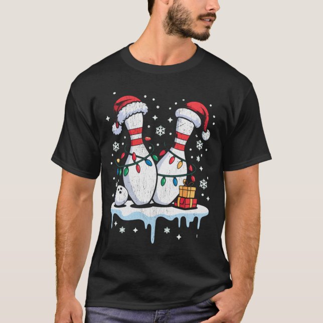 Camiseta Bowling Santa Hat Funny Christmas Long Sleeve  (Frente)