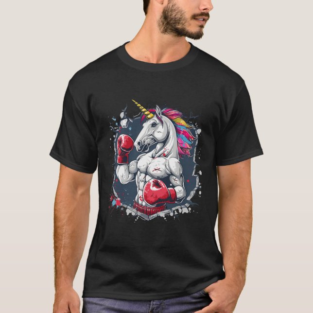 Camiseta Boxando Unicórnio Com Luvas De Boxing Engraçadas (Frente)