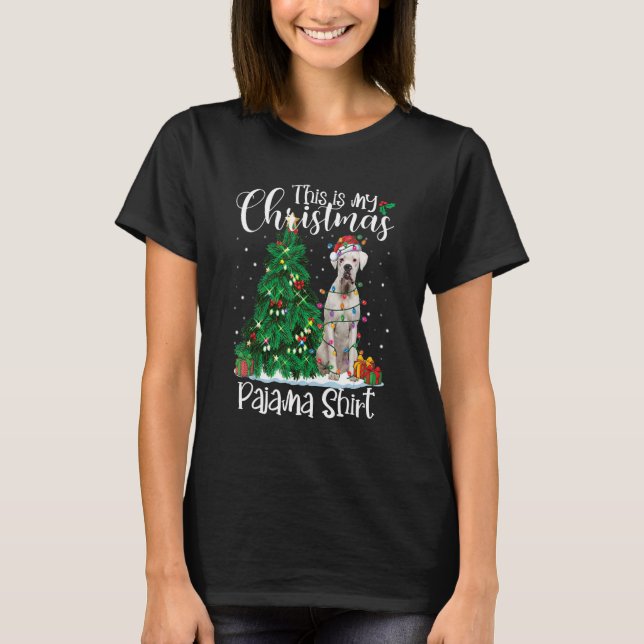 Camiseta Boxas brancas Luzes de Natal Pajama Cachorro Xmas  (Frente)