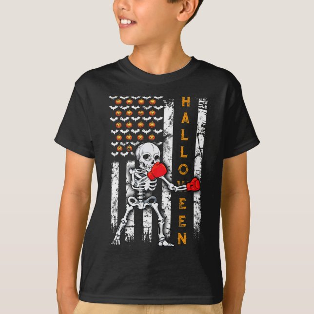 Camiseta Boxe de Esqueleto Halloween Boxeador Kickboxing Mm (Frente)