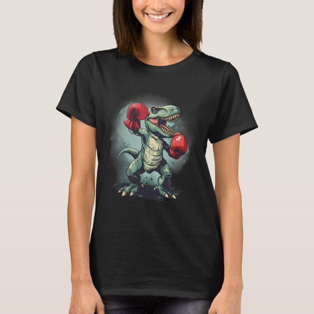 Camiseta Boxeador Dinossauro Boxe Dino Kickboxing T-rex Box (Frente)