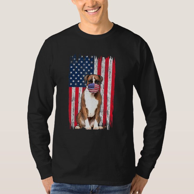 Camiseta Boxer American Flag Dog Veste Face Máscara 4 de ju (Frente)