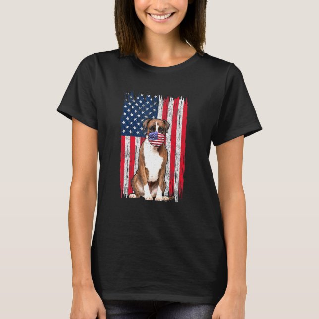 Camiseta Boxer American Flag Dog Veste Face Máscara 4 de ju (Frente)