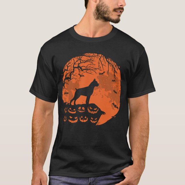 Camiseta Boxer and Moon Halloween Dog Avers Gift (Frente)