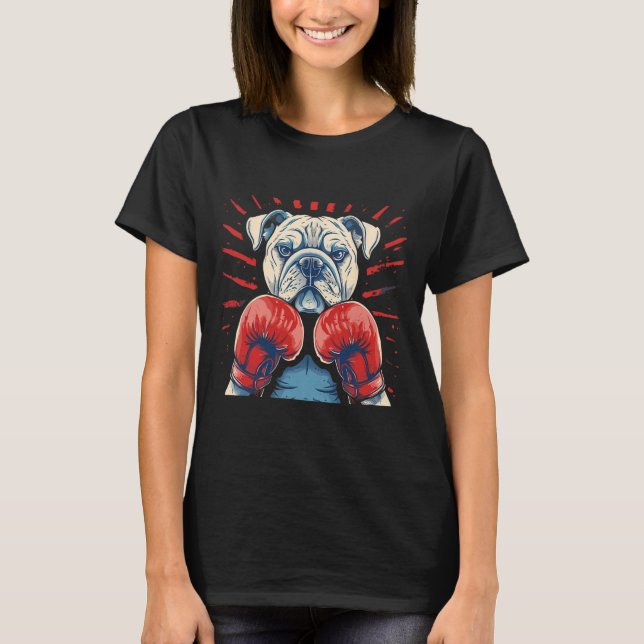 Camiseta Boxer Bulldog Com Luvas De Boxin Engraçadas (Frente)