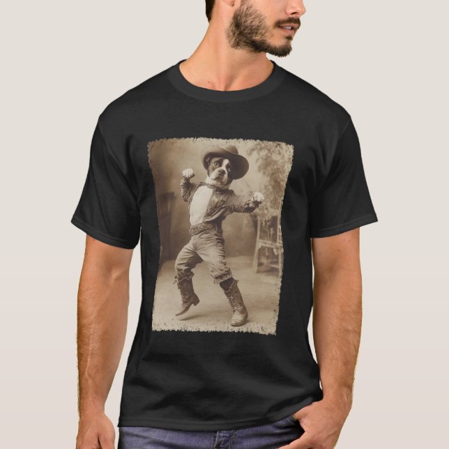Camiseta Boxer Cachorro Engraçado Caubói Tolo (Frente)
