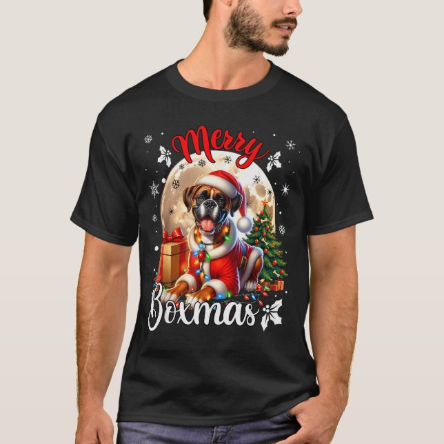 Camiseta Boxer Christmas Boxer Dog Costume Boxer Xmas Merry (Frente)