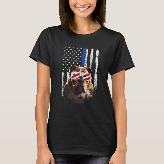Camiseta Boxer Dog American Flag Patriotic Boxer Dog 4th Of (Frente)