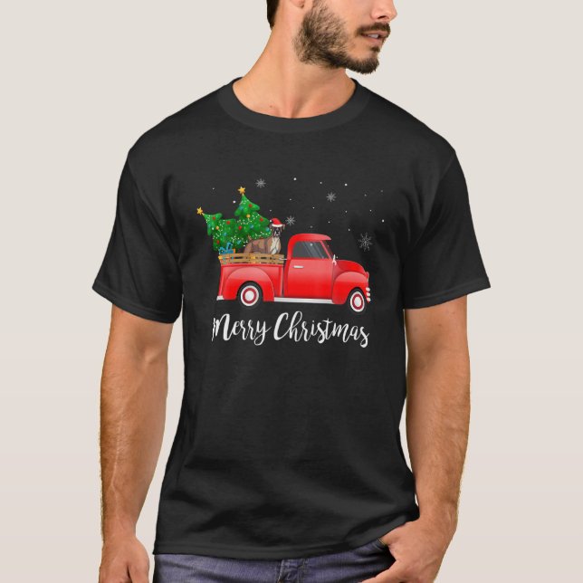 Camiseta Boxer Dog Andando no Red Truck Natal (Frente)