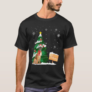 Camiseta Boxer Dog Christmas Reindeer Light Santa Hat Xmas