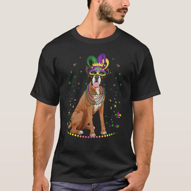 Camiseta Boxer Dog Cute Mardi Gras Carnaval Jester (Frente)