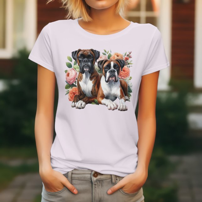 Camiseta Boxer Dog Duo Entre As Flores (Criador carregado)