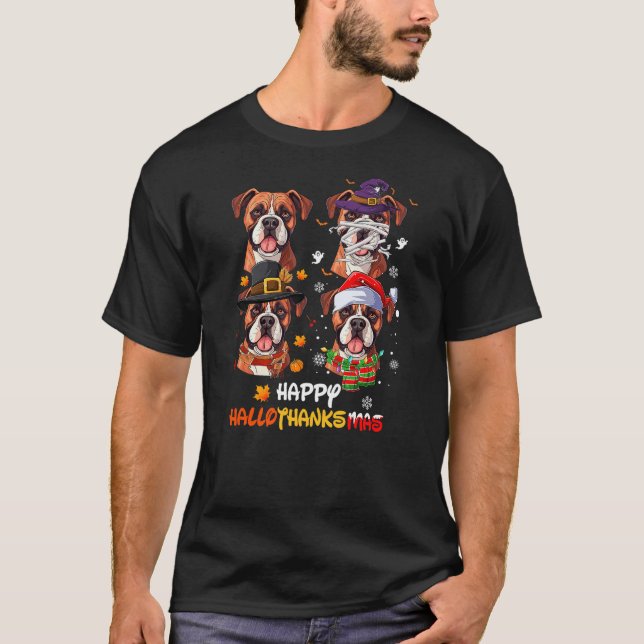 Camiseta Boxer Dog Hallothanksmas Halloween Thanksgiving Xm (Frente)