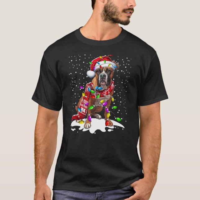 Camiseta Boxer Dog Lighting Xmas Boxer Christmas (Frente)