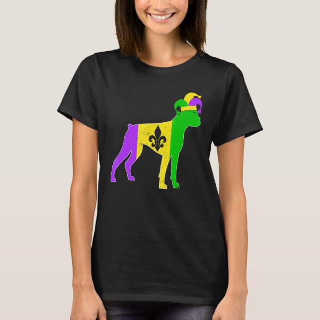 Camiseta Boxer Dog Mardi Gras Carnivals Funny Puppy Jester (Frente)