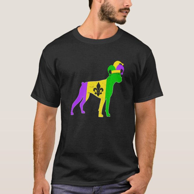 Camiseta Boxer Dog Mardi Gras Carnivals Funny Puppy Jester  (Frente)