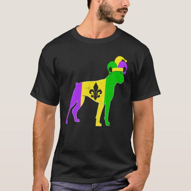Camiseta Boxer Dog Mardi Gras Carnivals Funny Puppy Jester (Frente)