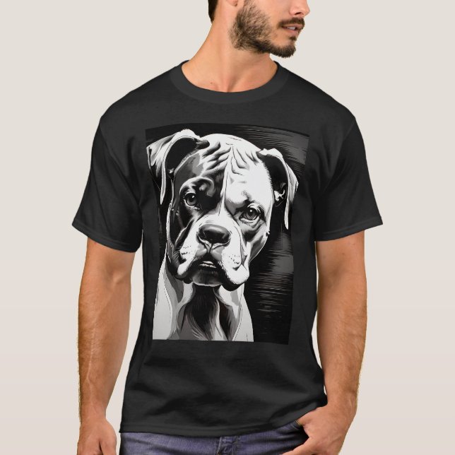 Camiseta Boxer Dog (Pop de Arte Preta Branca) (Frente)