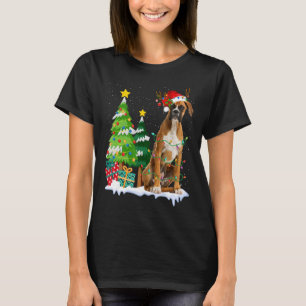Camiseta Boxer Dog Santa Hat Reindeer Luzes de Natal