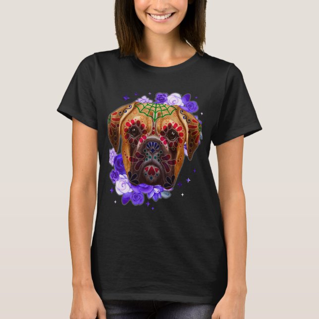 Camiseta Boxer Dogs Day Of The Dead Sugar Skull Dog Lover H (Frente)