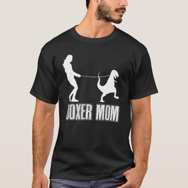 Camiseta Boxer Mãe Cão Dinossauro Dia de as mães de Mulhere (Frente)