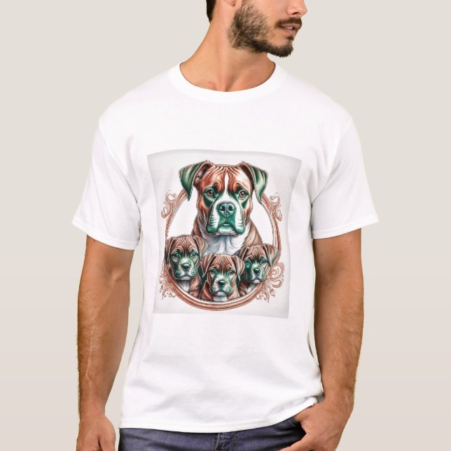 Camiseta Boxer Mãe E Seus 3 Filhotes (Frente)
