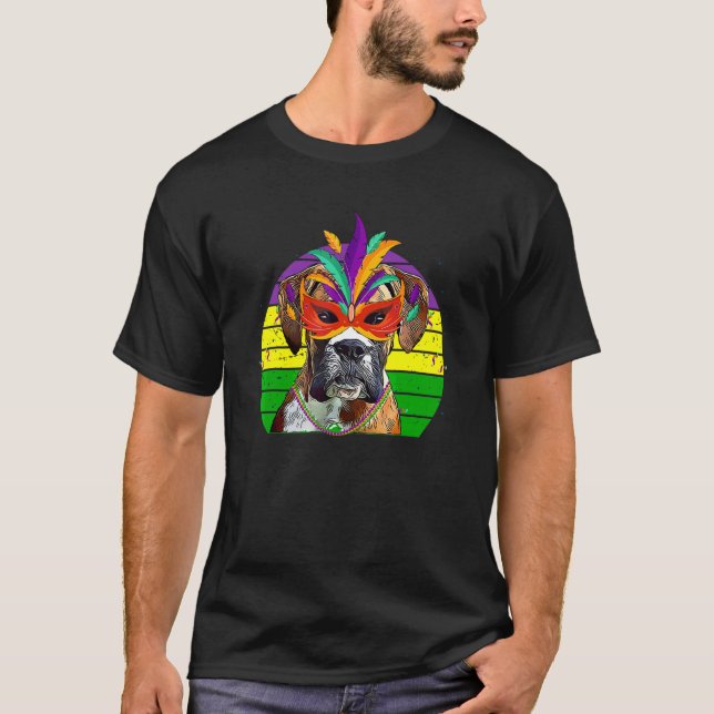 Camiseta Boxer Mardi Gras Party Dog Miçangas (Frente)