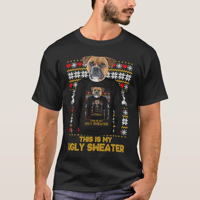 Camiseta Boxer Mom Dad Dog Ugly Christmas Sweater (Frente)