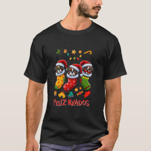 Camiseta Boxer Papai Noel Natal, Namorando Cão X Mas Cachor
