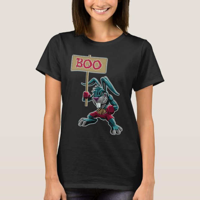 Camiseta Boxer  Rabbit with Sign Boo Halloween Statement (Frente)