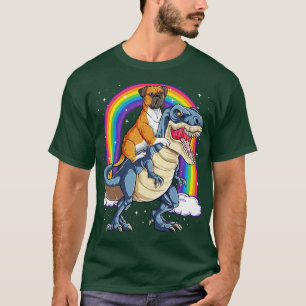 Camiseta Boxer Riding Dinossaur Rainbow para Men Women Boys