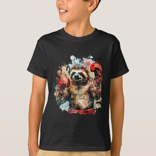 Camiseta Boxer Sloth com luvas in a box Kickboxe Engraçado  (Frente)