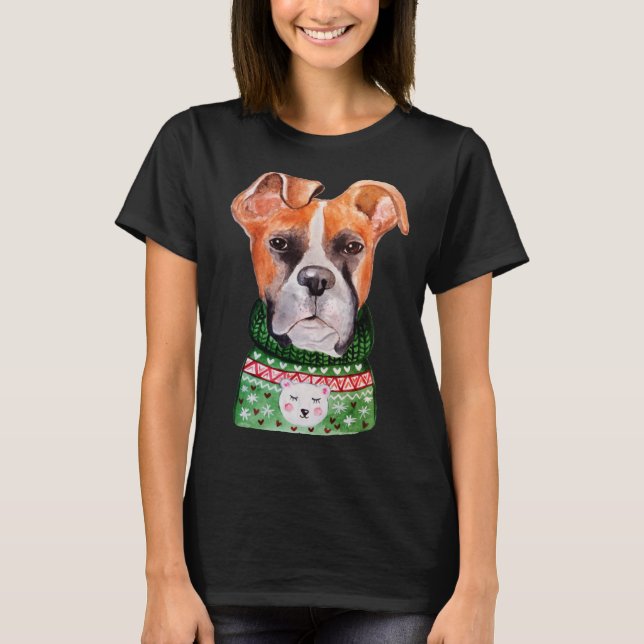 Camiseta Boxer Ugly Christmas Sweater Boxer  Dog Owner Xmas (Frente)