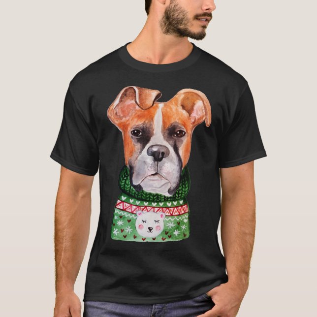 Camiseta Boxer Ugly Christmas Sweater Boxer  Dog Owner Xmas (Frente)