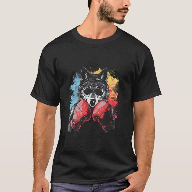 Camiseta Boxer Wolf with Boxing Gloves Kickboxing Funny Box (Frente)