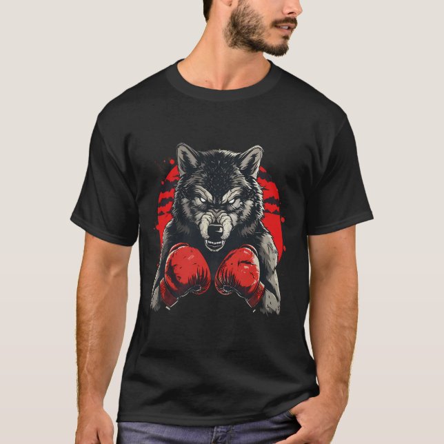 Camiseta Boxer Wolf With Boxing Gloves Kickboxing Funny Box (Frente)