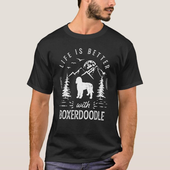 Camiseta Boxerdoodle Vida Melhor Mãe Pai Cachorro (Frente)