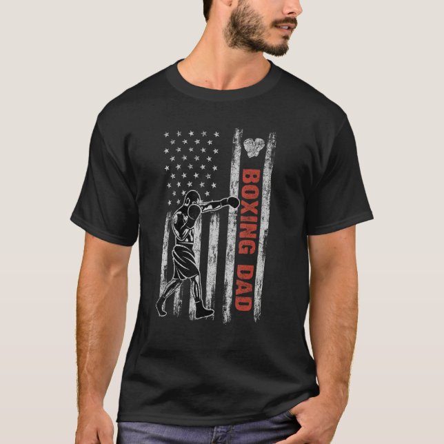 Camiseta Boxing Dad American Flag Father's Day 4th Of July  (Frente)